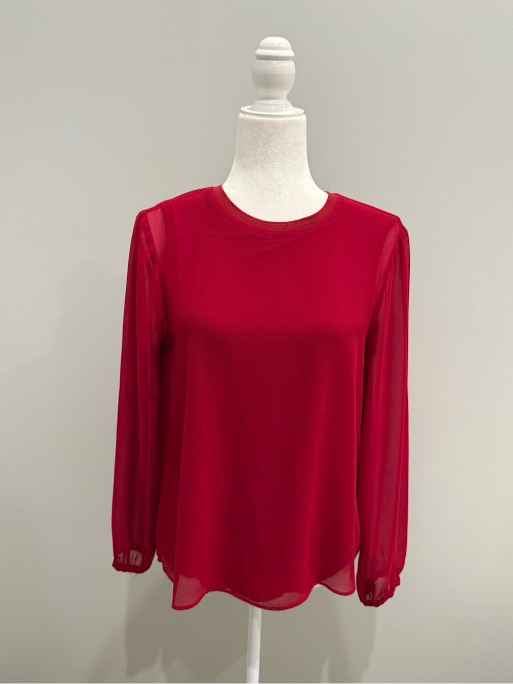 Zara Red Sheer-Sleeve Long Sleeve Top